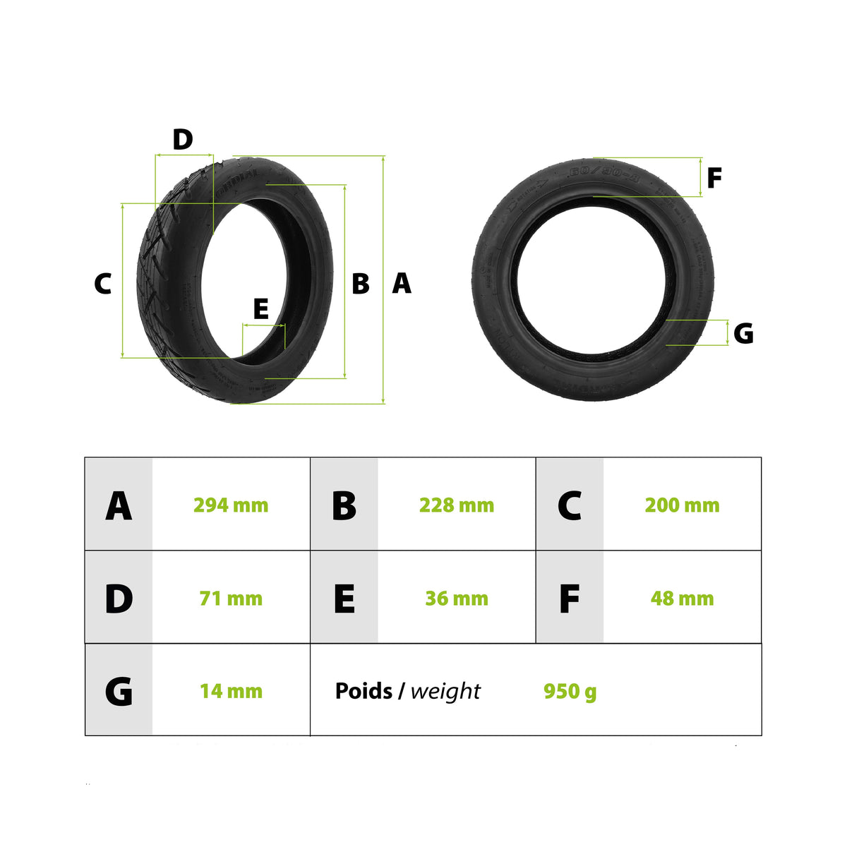 60/90-8 Tubeless Reifen 12 Zoll – Standard Ersatzreifen für Xiaomi Electric Scooter 5 Plus / 6