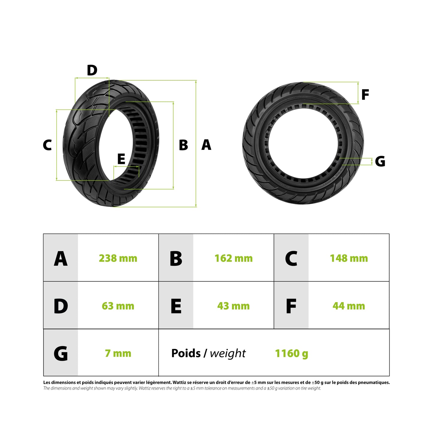 Neumático macizo 10×2,50 pulgadas (ancho de llanta 44 mm · 6,5 pulgadas) – Antipinchazos – Reforzado