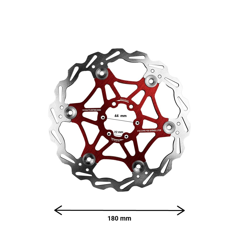 Disco de freno flotante 180 mm 44 mm BCD – Upgrade Patinete Eléctrico Rojo