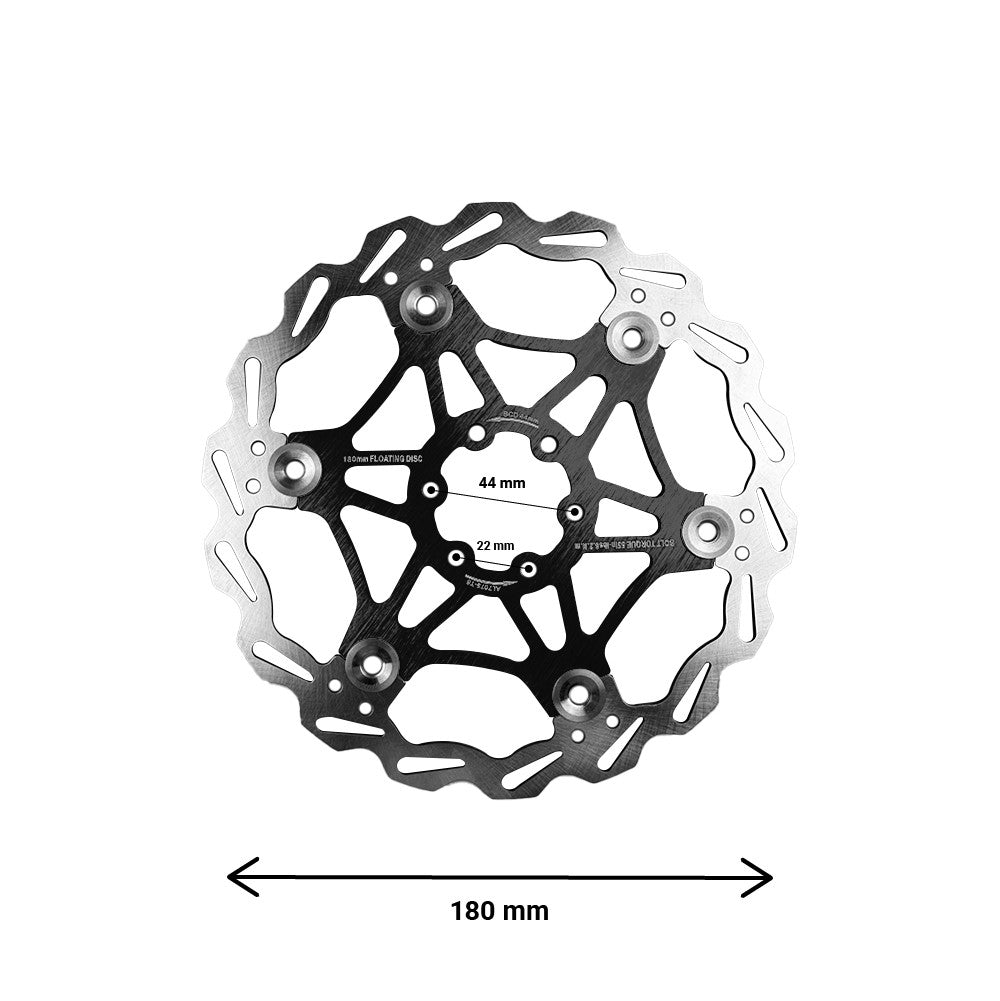 Schwimmende Bremsscheibe 180 mm 44 mm Lochkreis – Floating Disc Upgrade E-Scooter Schwarz