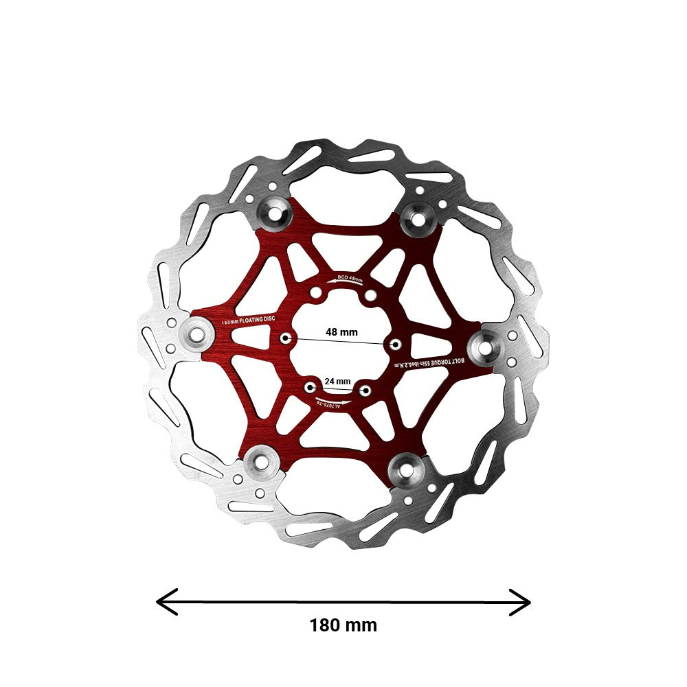 Disco de freno flotante 180 mm círculo de agujeros 48 mm – Actualización de disco flotante E-Scooter Rojo