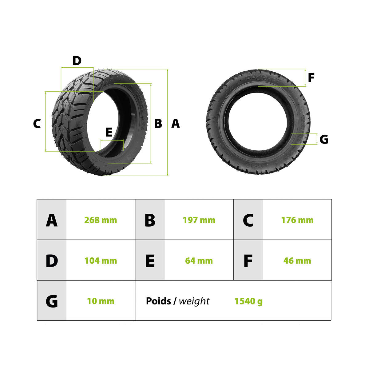 CST 100/55-7 Tubeless Gel-Reifen Semi-Offroad – Kaabo Wolf King GTR / Segway Ninebot GT1 GT2 / Dualtron X