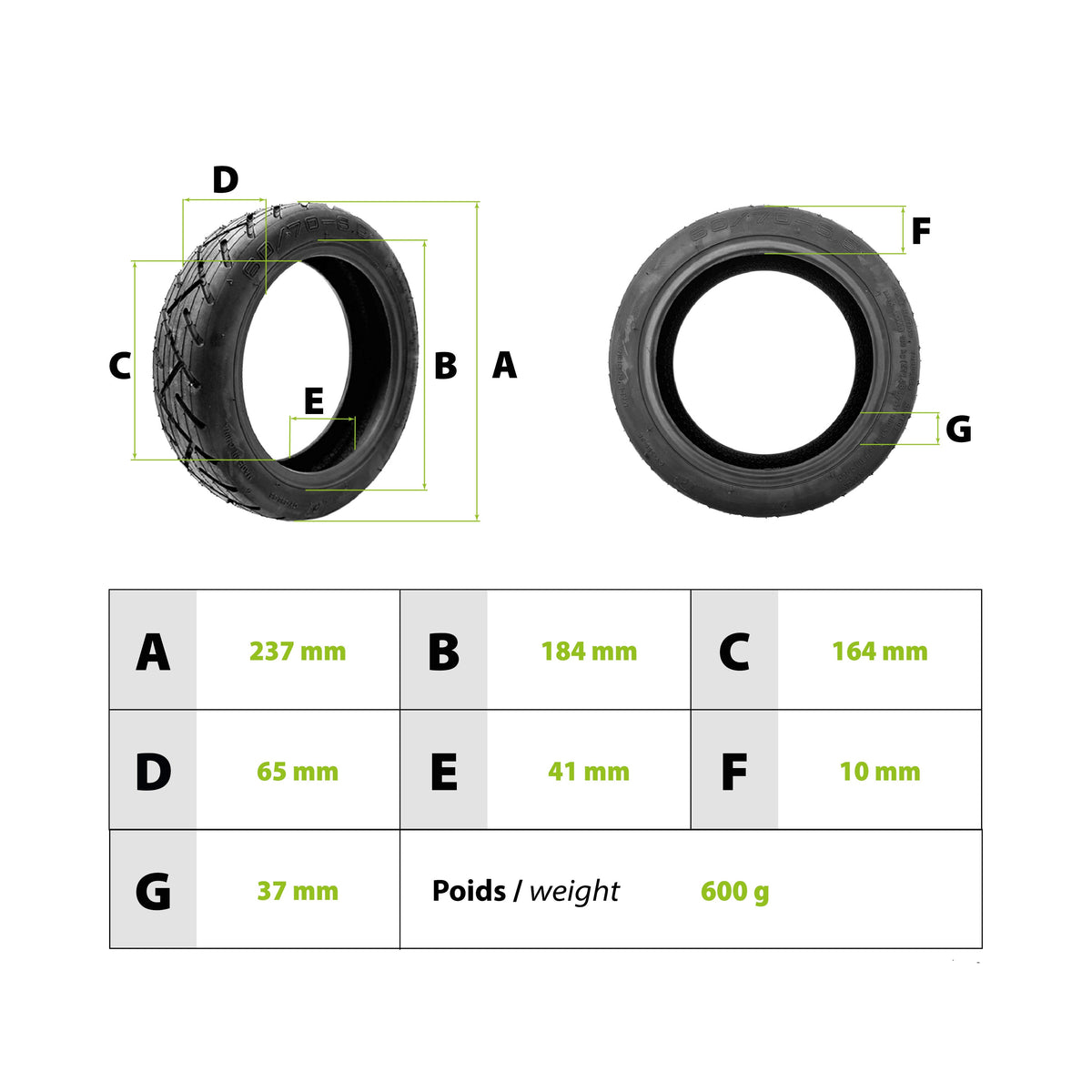 60/70-6.5 Tubeless Reifen – Ersatzreifen für Xiaomi Electric Scooter 5
