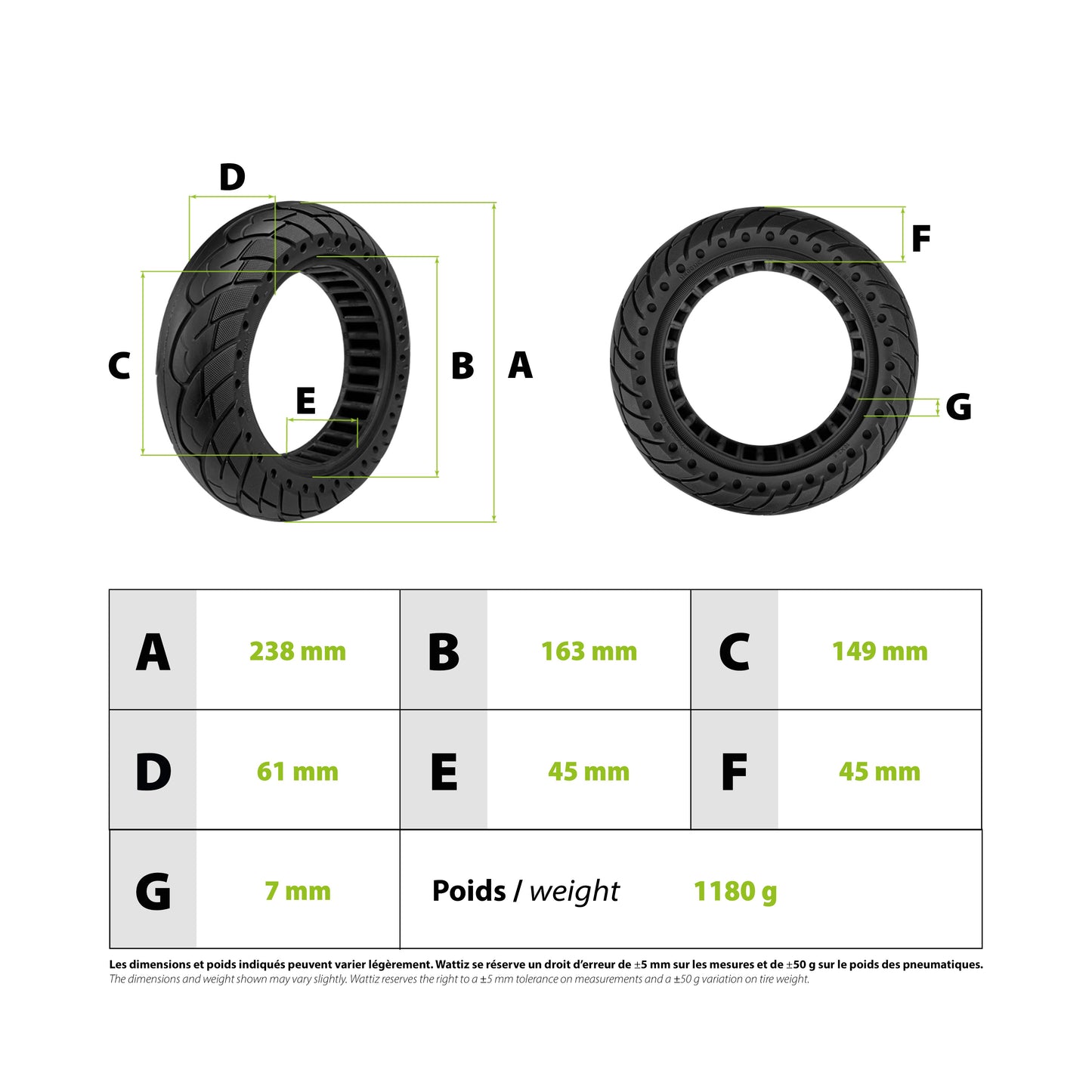 Pneu plein 10×2,50-6,5 (10 pouces) – Ninebot Segway G30 Max – Anti-crevaison